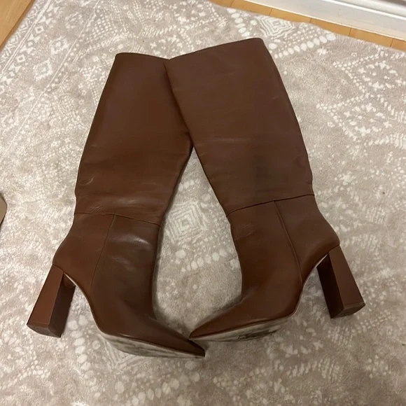 Steve Madden Handles Boots Heeled Cognac Leather Brown - Picture 1 of 6
